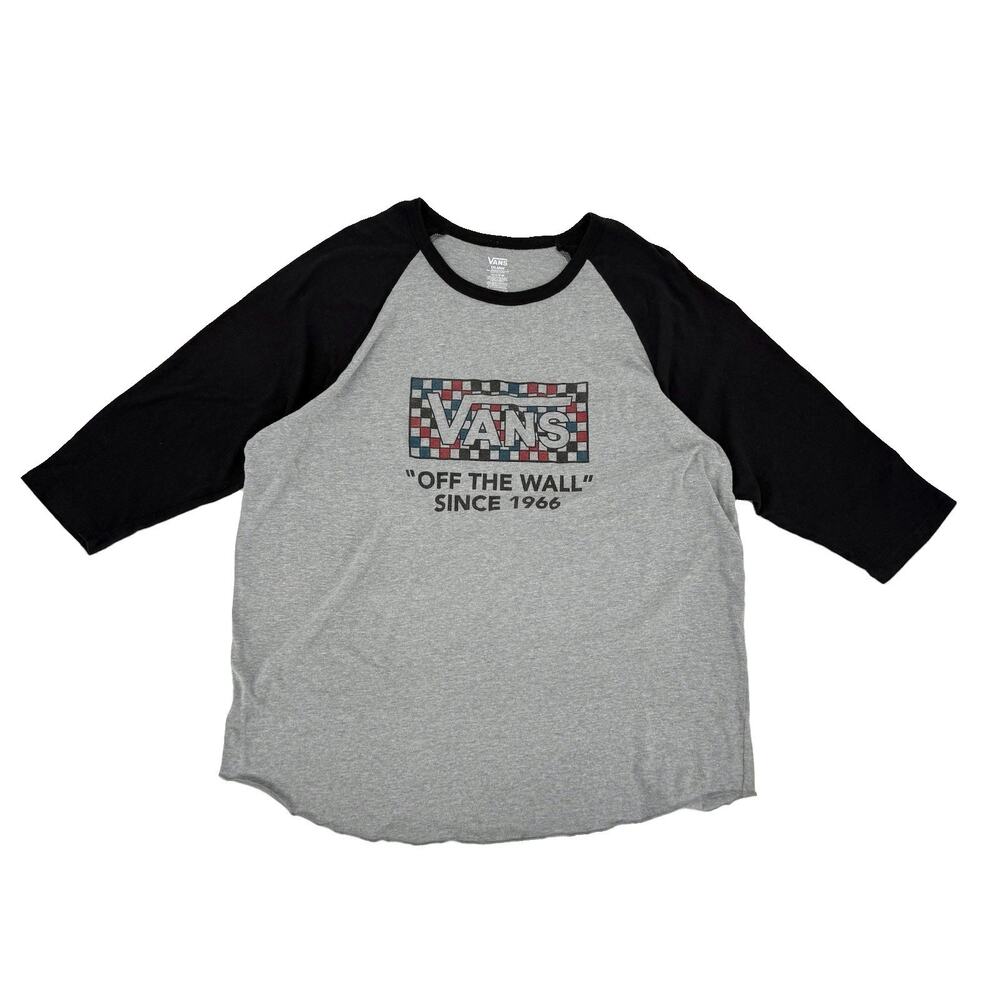 Vans XXL Raglan Baseball Shirt Off The Wall Gray Black 3/4 Sleeve Logo Tee Skate